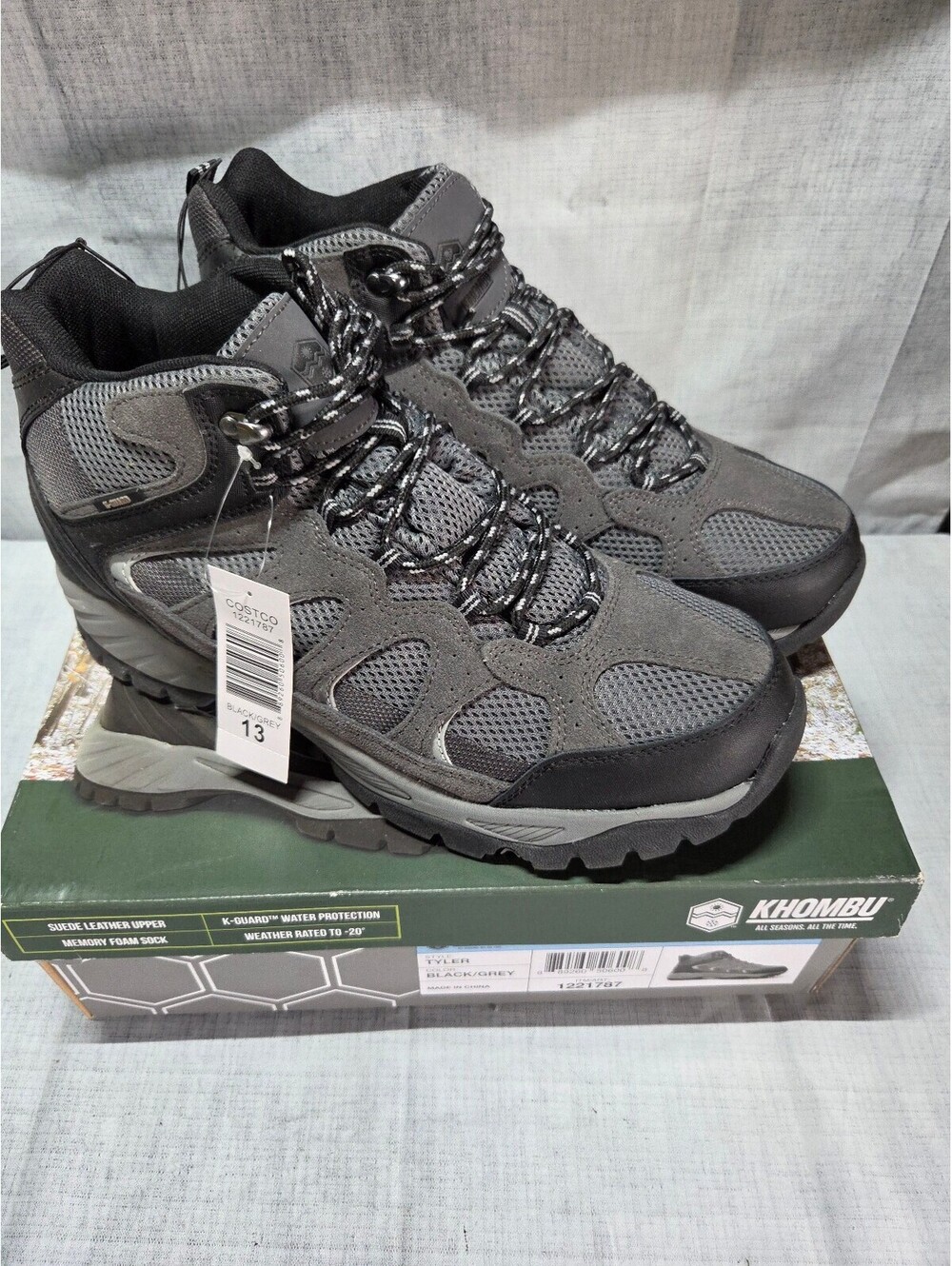 Khombu Tyler Men's Hiking Boots Black/Grey Size 13